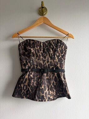 Guess Leopard Print Strapless Peplum Camisole with Black Belt